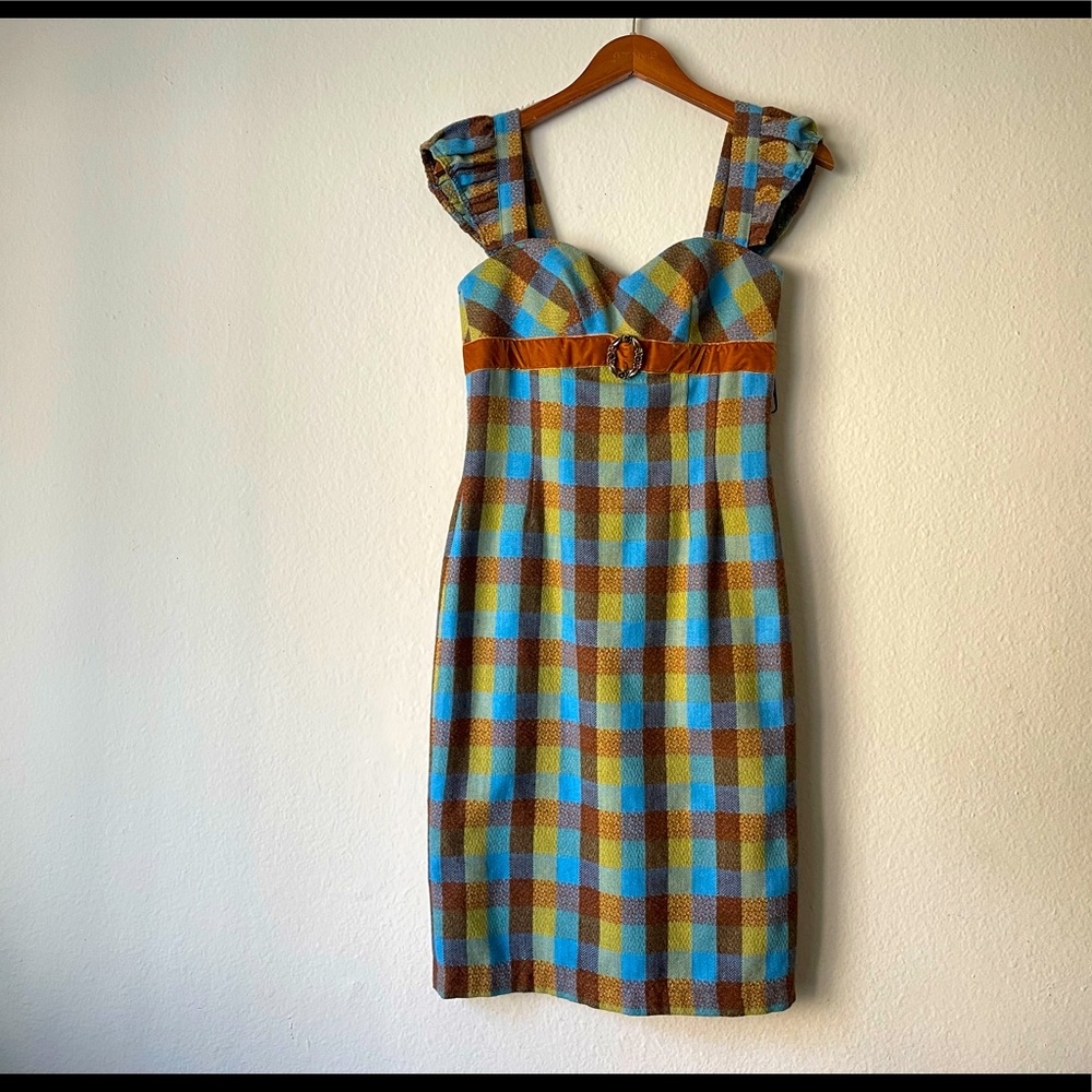 ENGLISH CLIENTELE Vintage Multicolored Gingham Sweetheart Dress - Picture 1 of 12